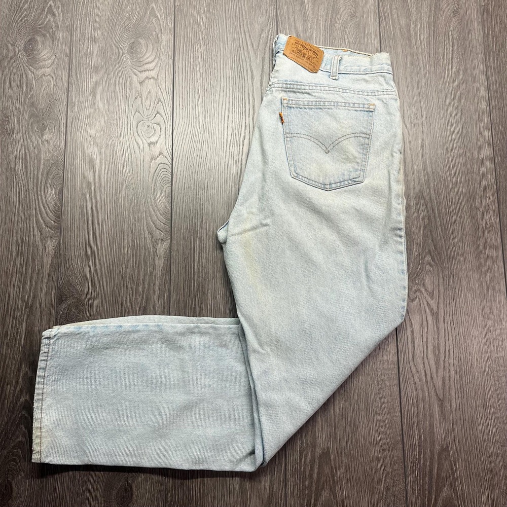Vintage Levis Strauss 1990s Blue Denim Jeans Orange Tab 35 x 30 Distressed